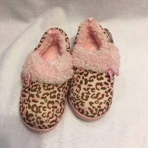 Wonder Nation Leopard Slippers Kids Size 9-10 Pink New Faux Fur Bow Animal Print